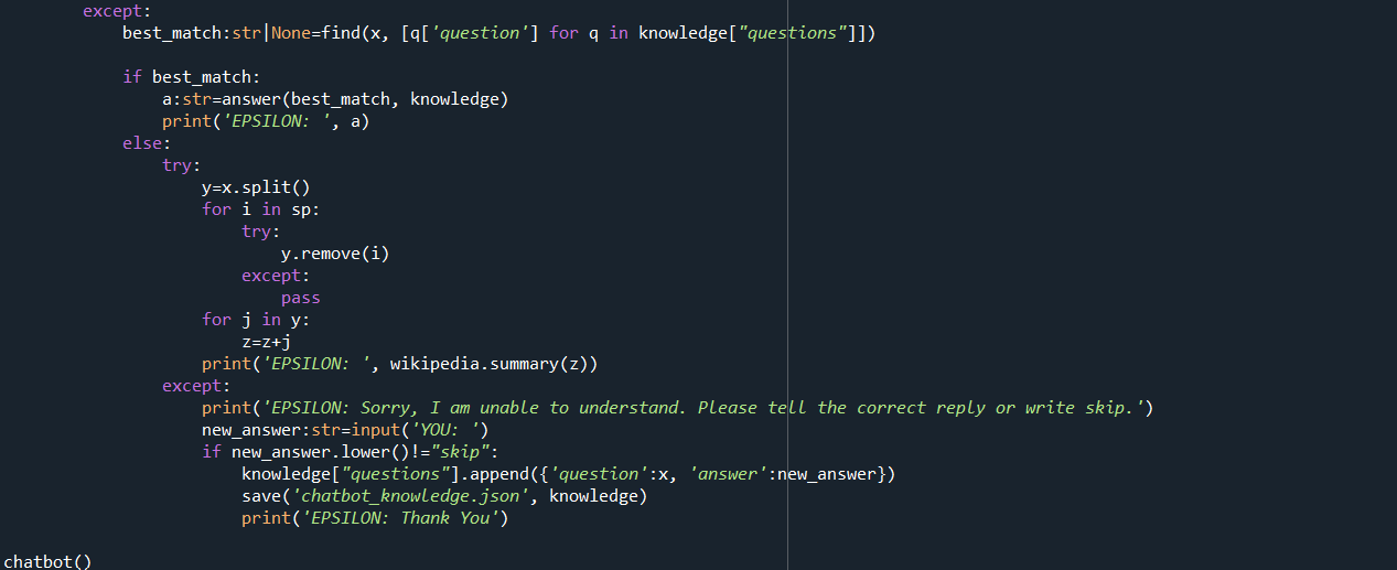 So, the code for our CHATBOT is:- | firstwebsite.github.io